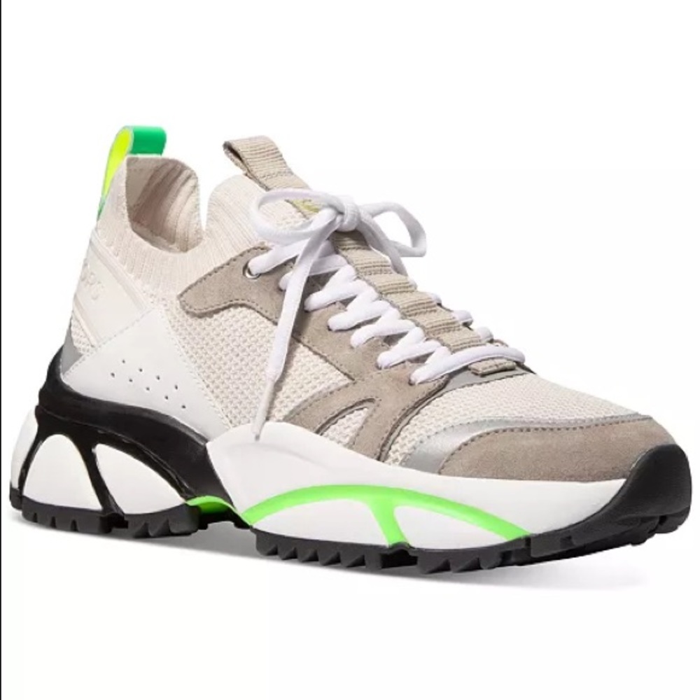 Michael kors Men's Lucas Knit And Leather Sneaker lime green and cream shoes